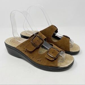 Fly Flot Suede Leather Buckle Sandals Brown 8